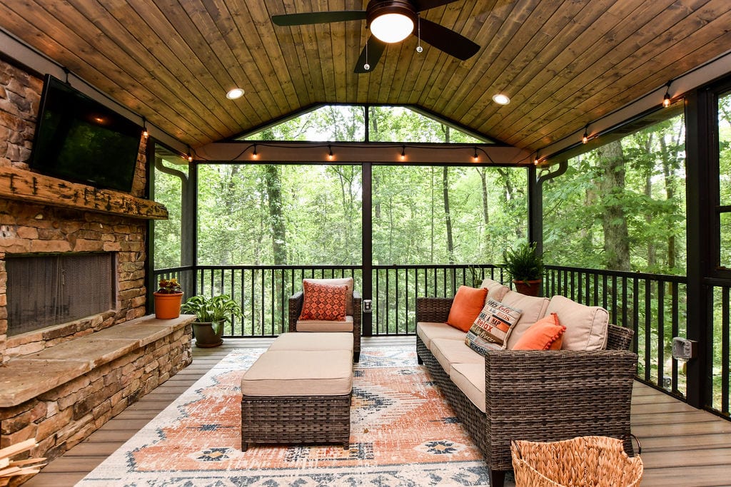 Custom Screen Porch with Arrowhead Fireplace in Greer, SC